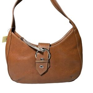 Mondani Faux Leather Shoulder Bag Top Zip Closure Buckle Silver Hardware NWT
